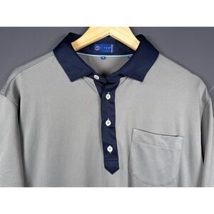 Stitch Golf Mens Medium Gray Performance Polo Shirt Navy Blue Collar